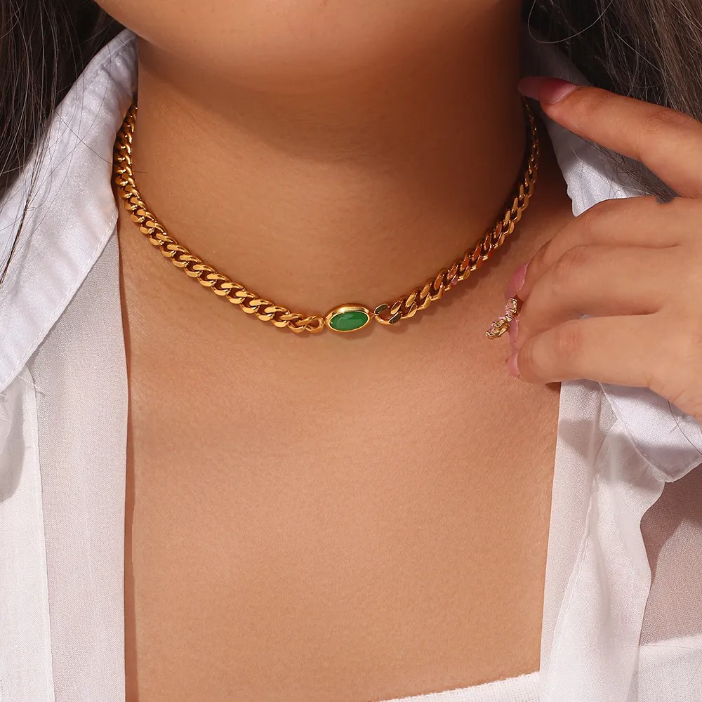 Vintage Style Oval Stainless Steel Plating Inlay Zircon 18K Gold Plated Choker_colorza_5