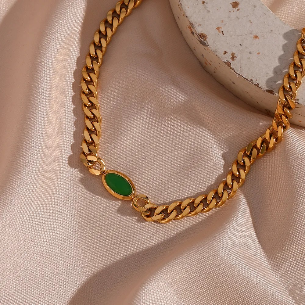 Vintage Style Oval Stainless Steel Plating Inlay Zircon 18K Gold Plated Choker_colorza_7