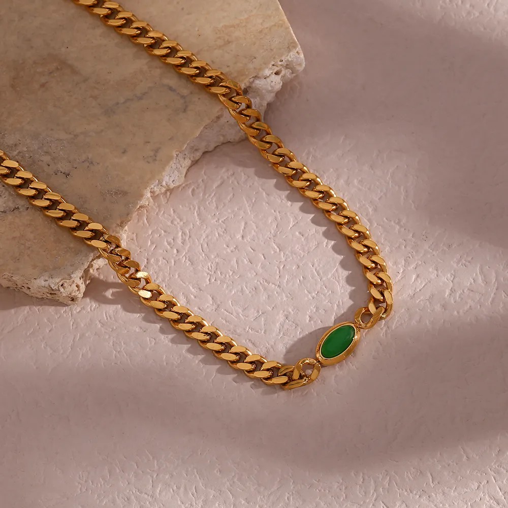 Vintage Style Oval Stainless Steel Plating Inlay Zircon 18K Gold Plated Choker_colorza_10