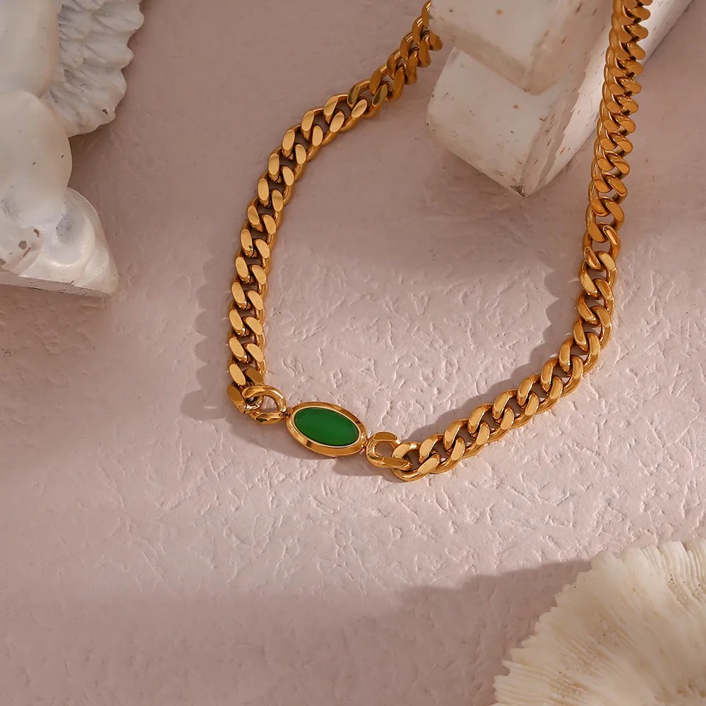 Vintage Style Oval Stainless Steel Plating Inlay Zircon 18K Gold Plated Choker_colorza_12