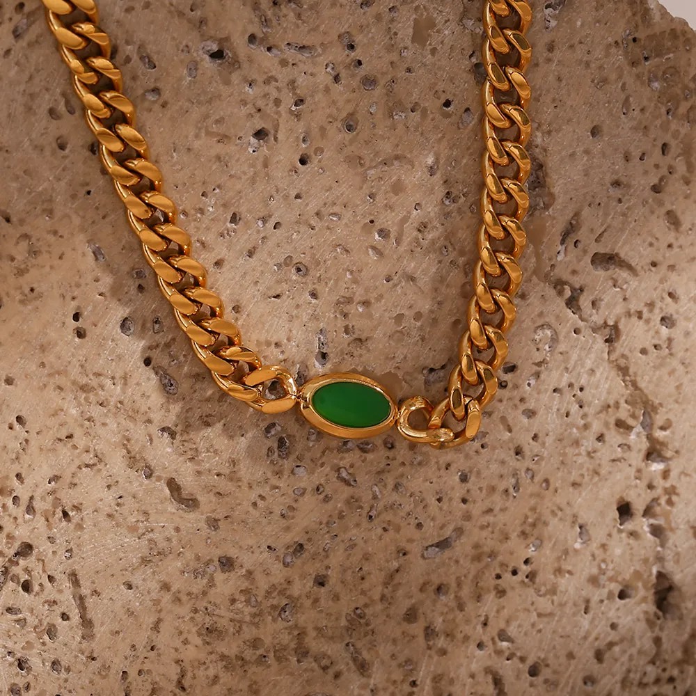 Vintage Style Oval Stainless Steel Plating Inlay Zircon 18K Gold Plated Choker_colorza_13