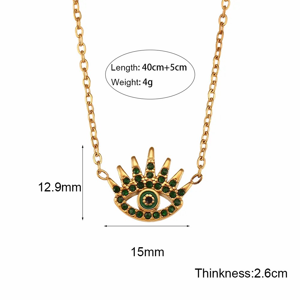 Vintage Style Shiny Devil'S Eye Stainless Steel Plating Inlay Rhinestones 18K Gold Plated Pendant Necklace_colorza_2