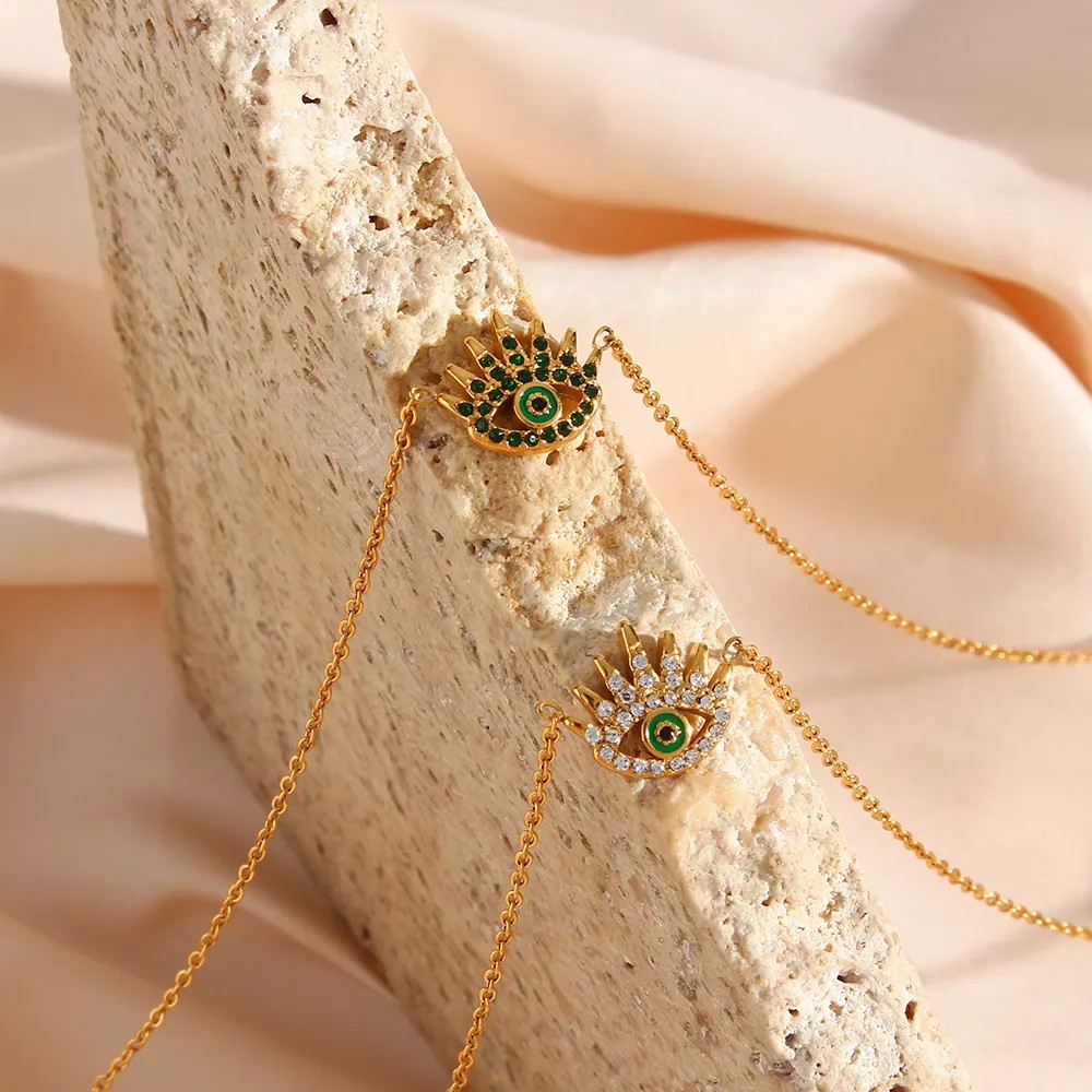 Vintage Style Shiny Devil'S Eye Stainless Steel Plating Inlay Rhinestones 18K Gold Plated Pendant Necklace_colorza_4