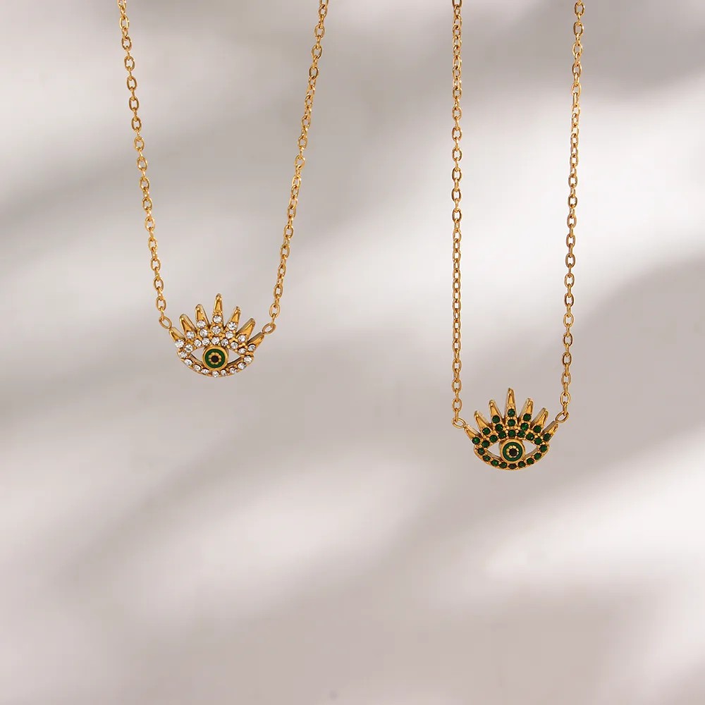 Vintage Style Shiny Devil'S Eye Stainless Steel Plating Inlay Rhinestones 18K Gold Plated Pendant Necklace_colorza_5
