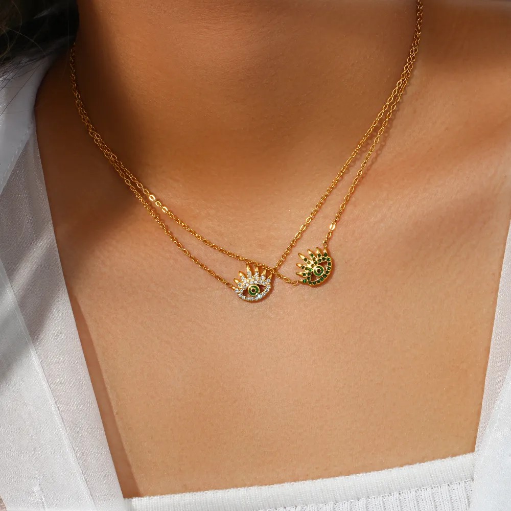 Vintage Style Shiny Devil'S Eye Stainless Steel Plating Inlay Rhinestones 18K Gold Plated Pendant Necklace_colorza_7