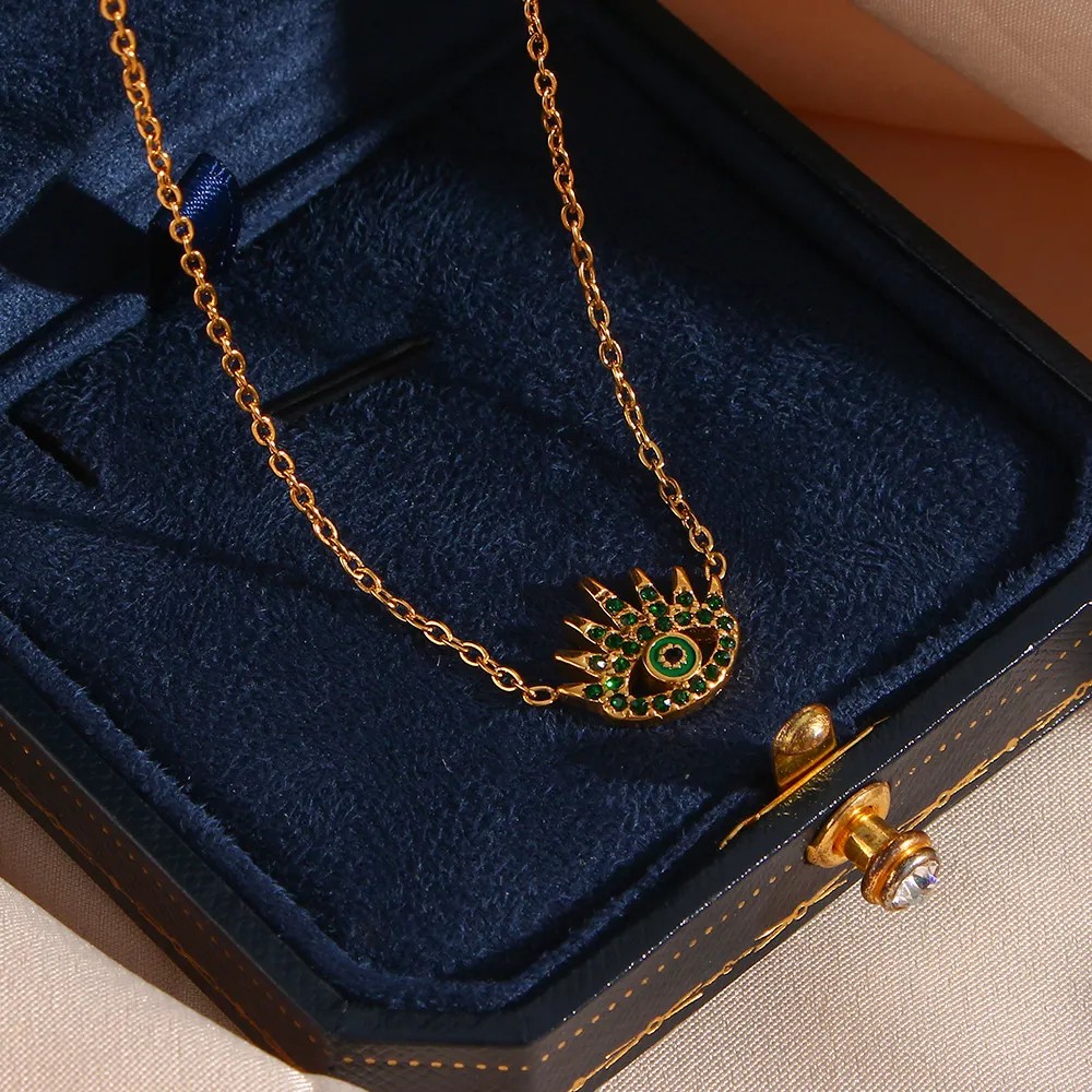 Vintage Style Shiny Devil'S Eye Stainless Steel Plating Inlay Rhinestones 18K Gold Plated Pendant Necklace_colorza_9
