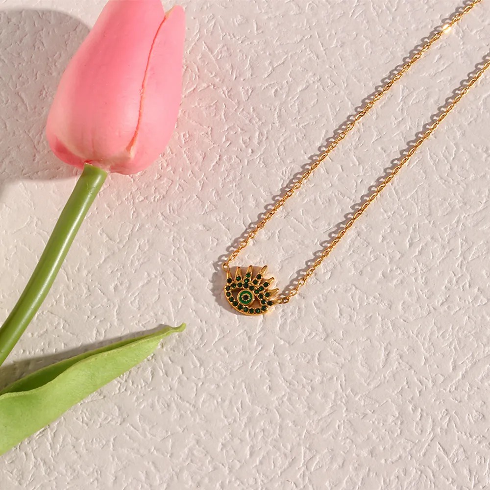 Vintage Style Shiny Devil'S Eye Stainless Steel Plating Inlay Rhinestones 18K Gold Plated Pendant Necklace_colorza_10