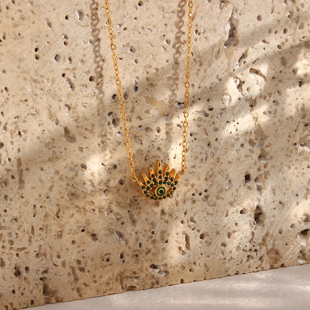 Vintage Style Shiny Devil'S Eye Stainless Steel Plating Inlay Rhinestones 18K Gold Plated Pendant Necklace_colorza_11