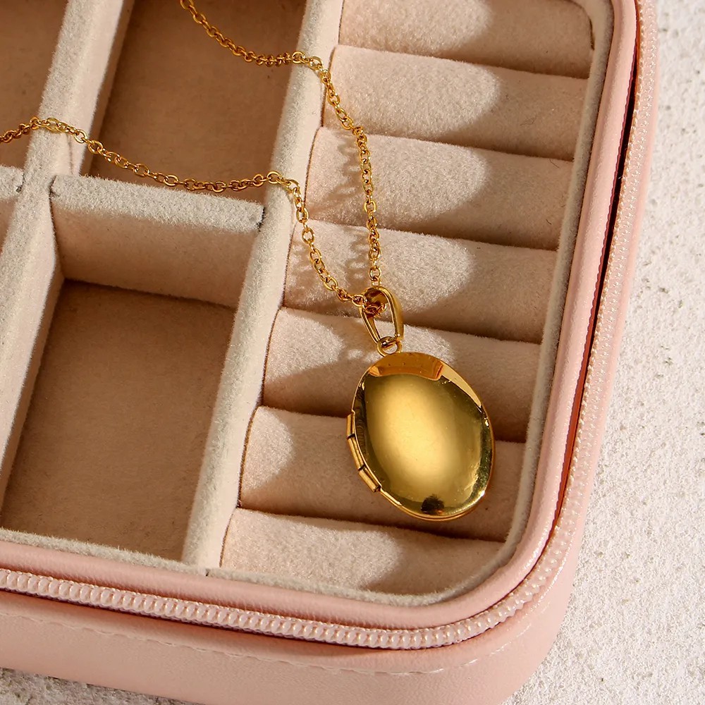 Vintage Style Simple Style Oval Stainless Steel Plating 18K Gold Plated Pendant Necklace_colorza_1