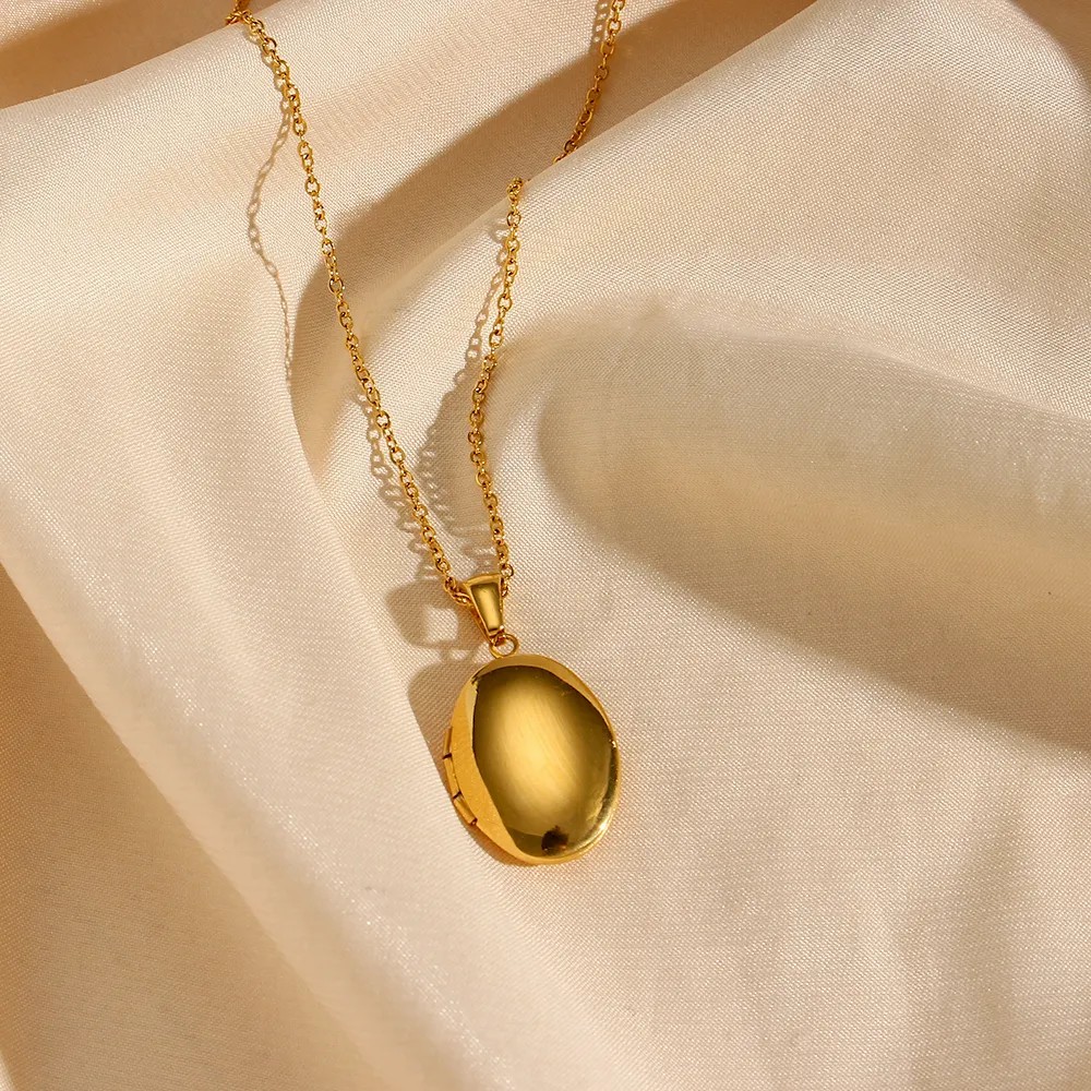 Vintage Style Simple Style Oval Stainless Steel Plating 18K Gold Plated Pendant Necklace_colorza_3