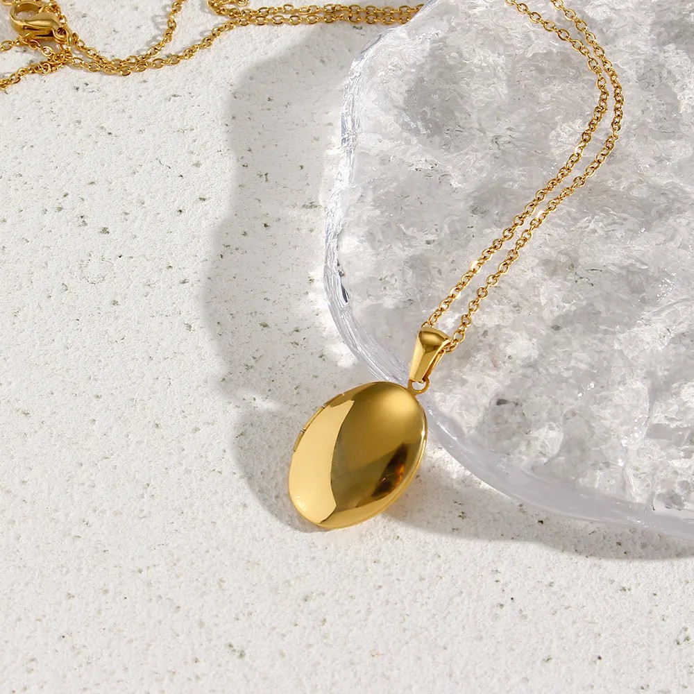 Vintage Style Simple Style Oval Stainless Steel Plating 18K Gold Plated Pendant Necklace_colorza_7