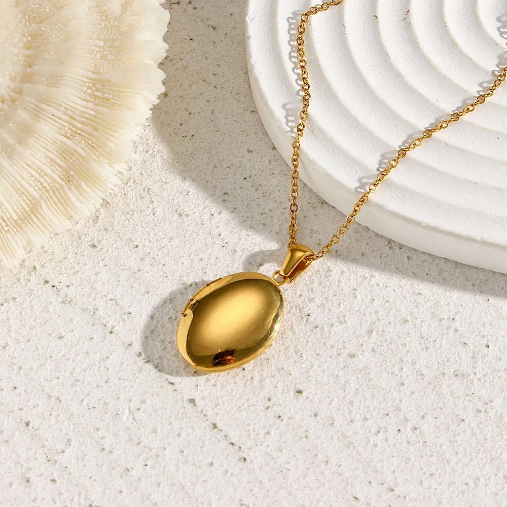 Vintage Style Simple Style Oval Stainless Steel Plating 18K Gold Plated Pendant Necklace_colorza_8