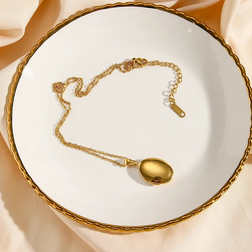 Vintage Style Simple Style Oval Stainless Steel Plating 18K Gold Plated Pendant Necklace_colorza_10
