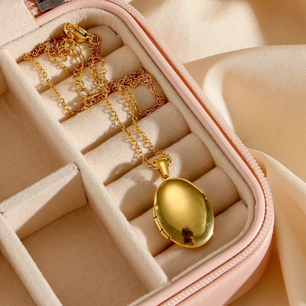 Vintage Style Simple Style Oval Stainless Steel Plating 18K Gold Plated Pendant Necklace_colorza_11
