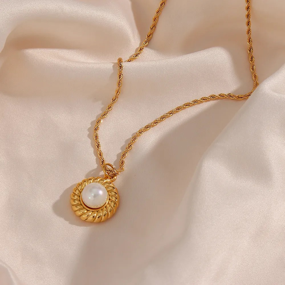 Basic Vintage Style Classic Style Round Stainless Steel Plating Inlay Natural Stone 18K Gold Plated Pendant Necklace_colorza_5