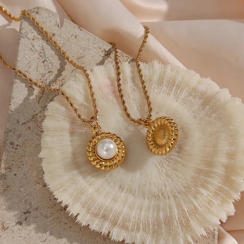 Basic Vintage Style Classic Style Round Stainless Steel Plating Inlay Natural Stone 18K Gold Plated Pendant Necklace_colorza_8