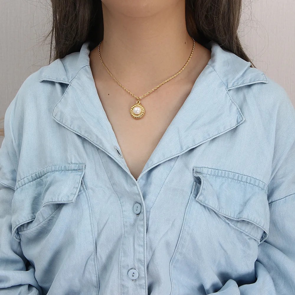 Basic Vintage Style Classic Style Round Stainless Steel Plating Inlay Natural Stone 18K Gold Plated Pendant Necklace_colorza_12