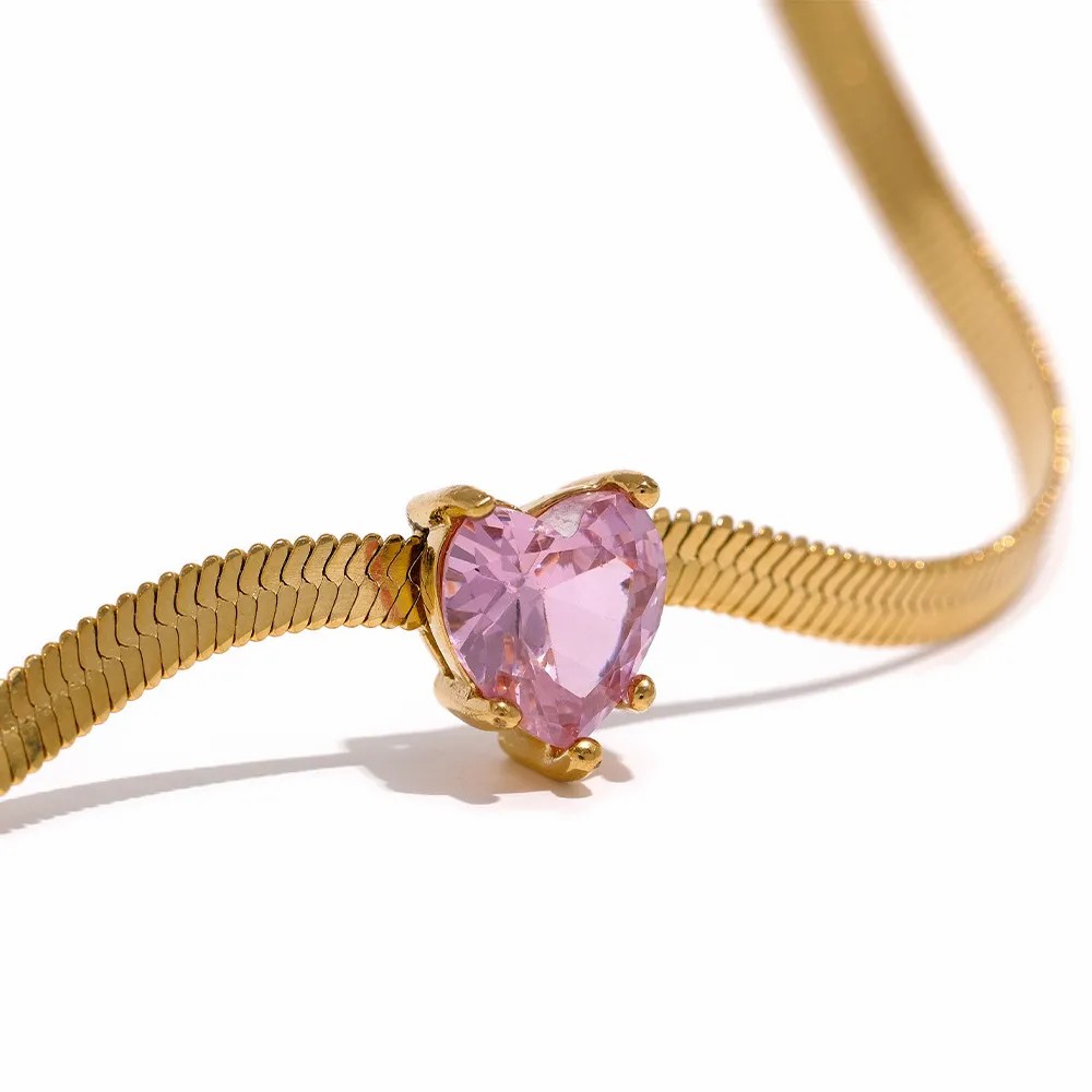 Elegant Heart Shape Stainless Steel Plating Inlay Zircon 18K Gold Plated Necklace_colorza_2
