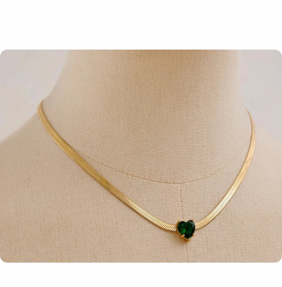 Elegant Heart Shape Stainless Steel Plating Inlay Zircon 18K Gold Plated Necklace_colorza_3