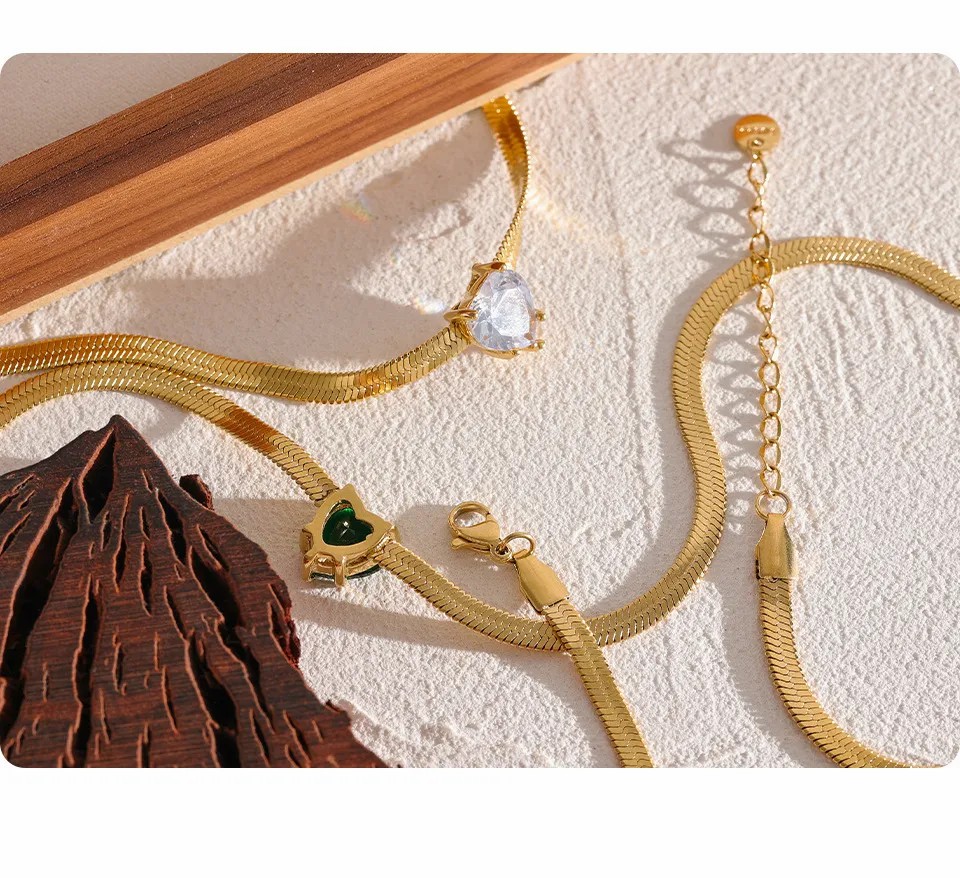 Elegant Heart Shape Stainless Steel Plating Inlay Zircon 18K Gold Plated Necklace_colorza_4