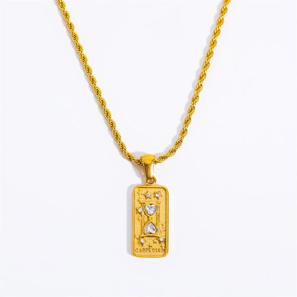 Retro Sun Moon Stainless Steel Plating Three-Dimensional Inlay Zircon Gold Plated Pendant Necklace_colorza_1