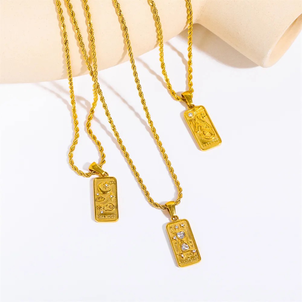 Retro Sun Moon Stainless Steel Plating Three-Dimensional Inlay Zircon Gold Plated Pendant Necklace_colorza_2