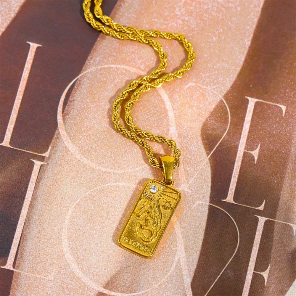 Retro Sun Moon Stainless Steel Plating Three-Dimensional Inlay Zircon Gold Plated Pendant Necklace_colorza_3