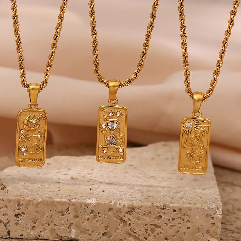 Retro Sun Moon Stainless Steel Plating Three-Dimensional Inlay Zircon Gold Plated Pendant Necklace_colorza_4