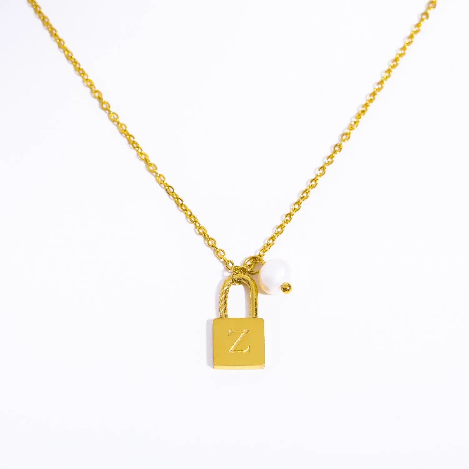 Simple Style Streetwear Letter Lock Titanium Steel Pearl Plating 18K Gold Plated Pendant Necklace_colorza_2