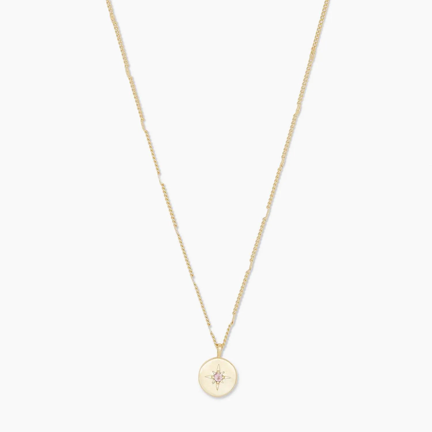 Retro Simple Style Round Star Titanium Steel Plating Inlay Birthstone Zircon 18K Gold Plated Pendant Necklace_colorza_1