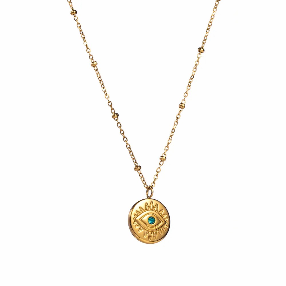 IG Style Sweet Devil'S Eye Star Heart Shape Stainless Steel Three-Dimensional Chain Shell Zircon 18K Gold Plated Pendant Necklace_colorza_1