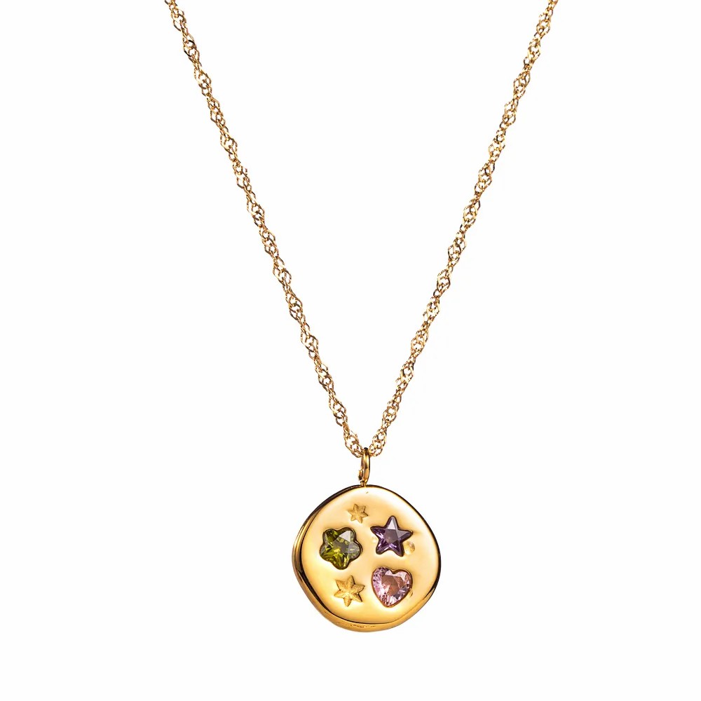 IG Style Sweet Devil'S Eye Star Heart Shape Stainless Steel Three-Dimensional Chain Shell Zircon 18K Gold Plated Pendant Necklace_colorza_3