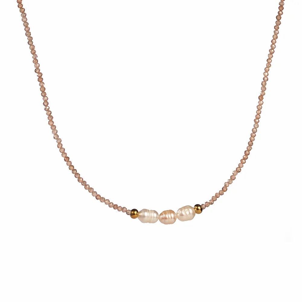 IG Style Vacation Round Devil'S Eye Stainless Steel Freshwater Pearl Zircon Beaded 18K Gold Plated Necklace_colorza_1