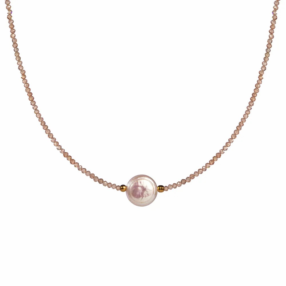 IG Style Vacation Round Devil'S Eye Stainless Steel Freshwater Pearl Zircon Beaded 18K Gold Plated Necklace_colorza_2