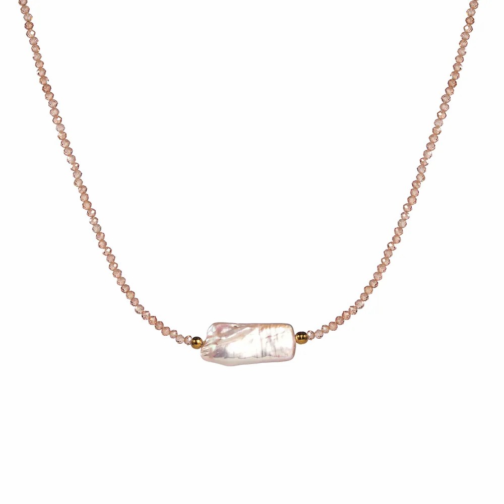 IG Style Vacation Round Devil'S Eye Stainless Steel Freshwater Pearl Zircon Beaded 18K Gold Plated Necklace_colorza_3