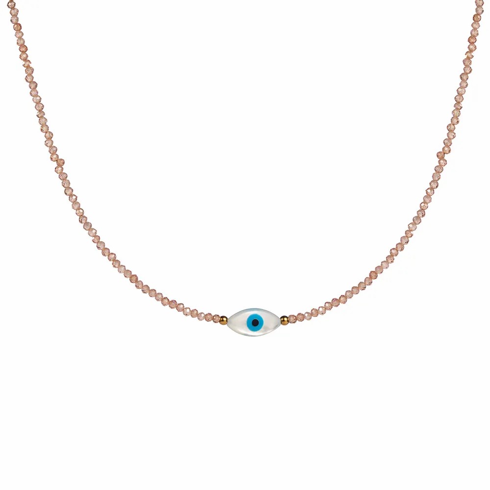 IG Style Vacation Round Devil'S Eye Stainless Steel Freshwater Pearl Zircon Beaded 18K Gold Plated Necklace_colorza_4