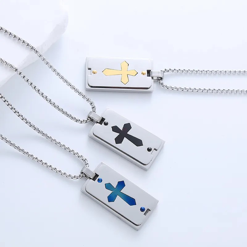 Casual Simple Style Cross Anchor Skull Stainless Steel Layered Carving Pendant Necklace_colorza_9