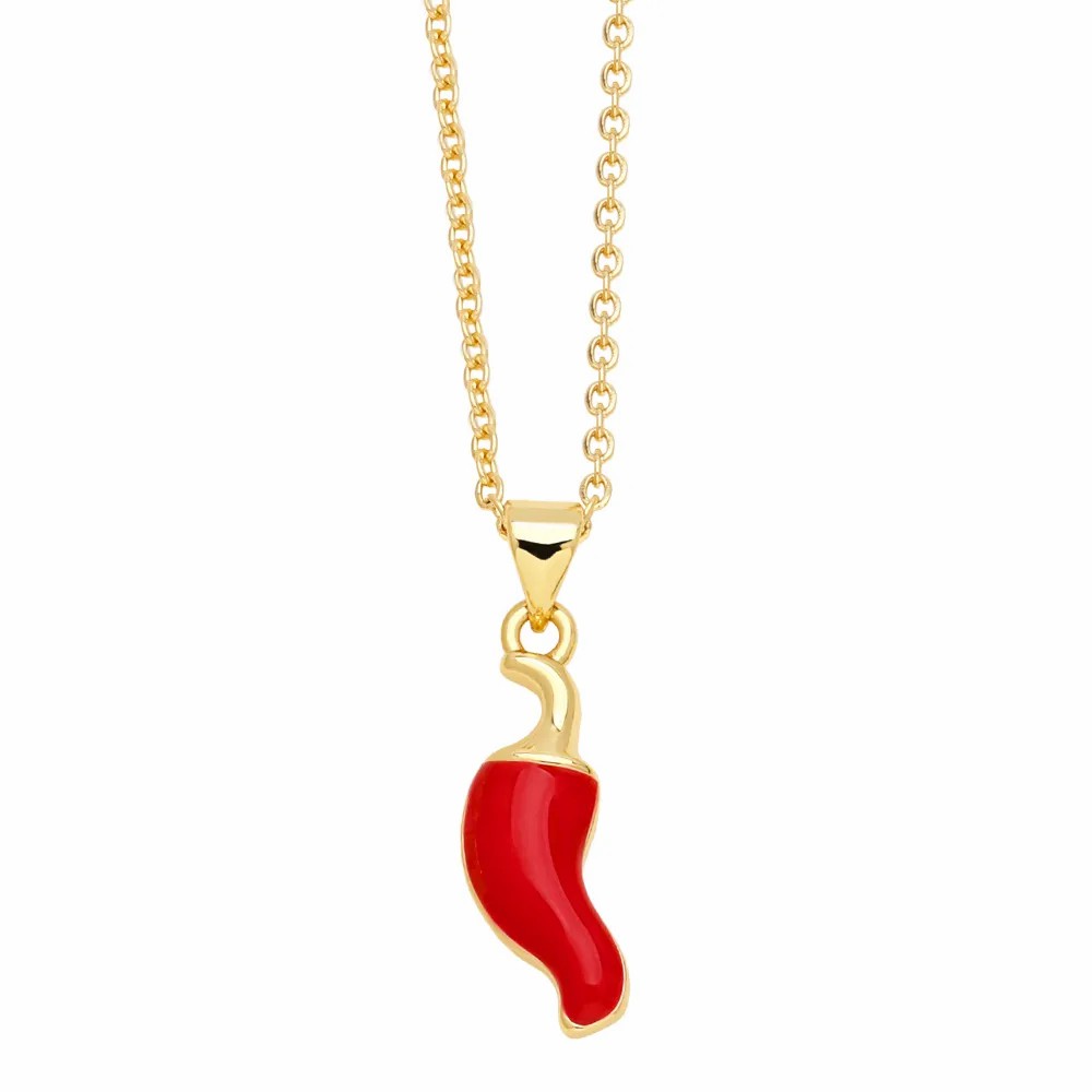 Novelty Pepper Stainless Steel Copper Enamel Plating 18K Gold Plated Pendant Necklace_colorza_4