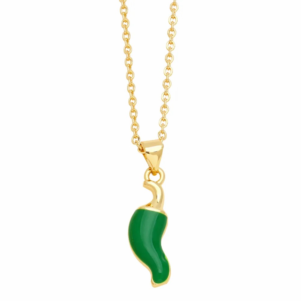 Novelty Pepper Stainless Steel Copper Enamel Plating 18K Gold Plated Pendant Necklace_colorza_5