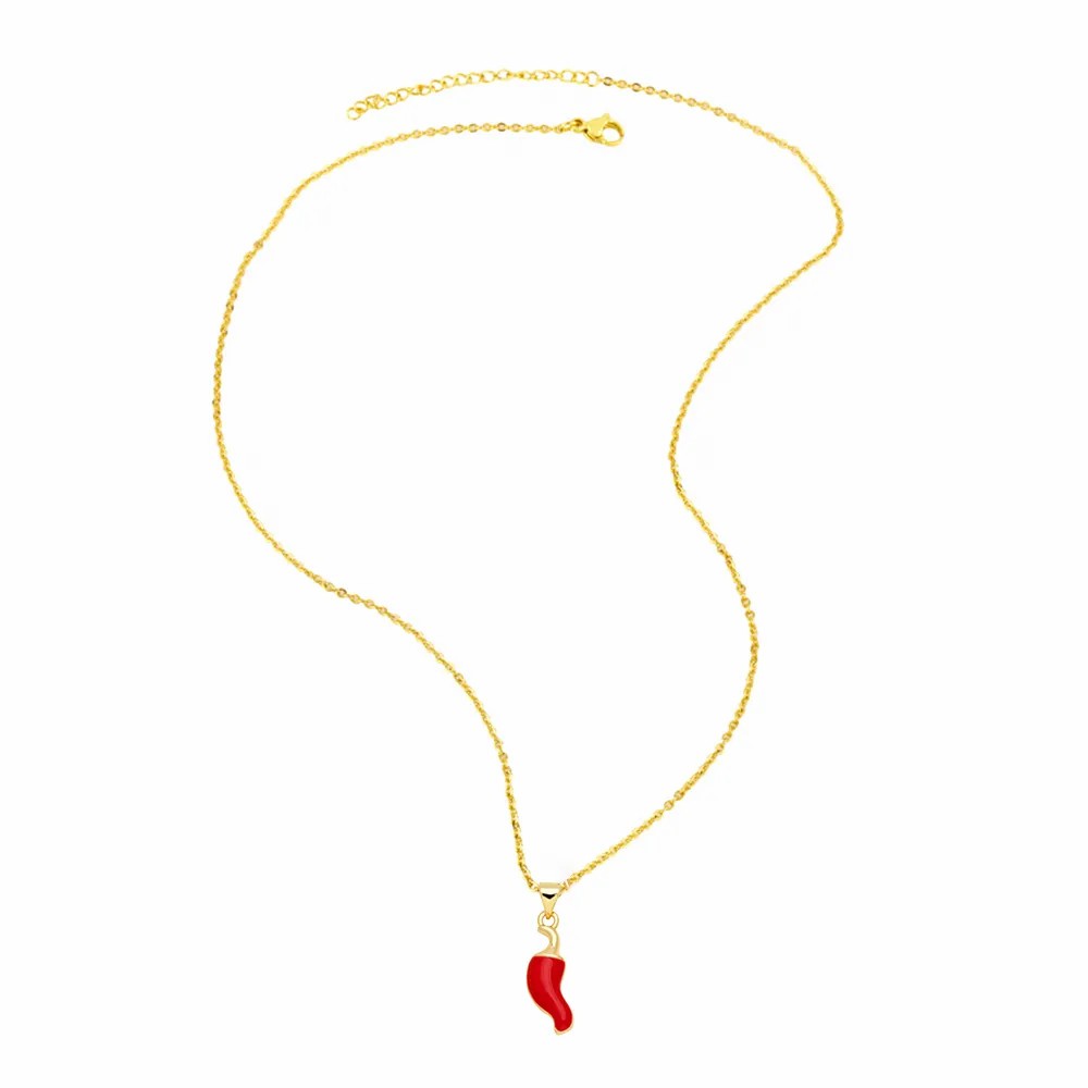 Novelty Pepper Stainless Steel Copper Enamel Plating 18K Gold Plated Pendant Necklace_colorza_6
