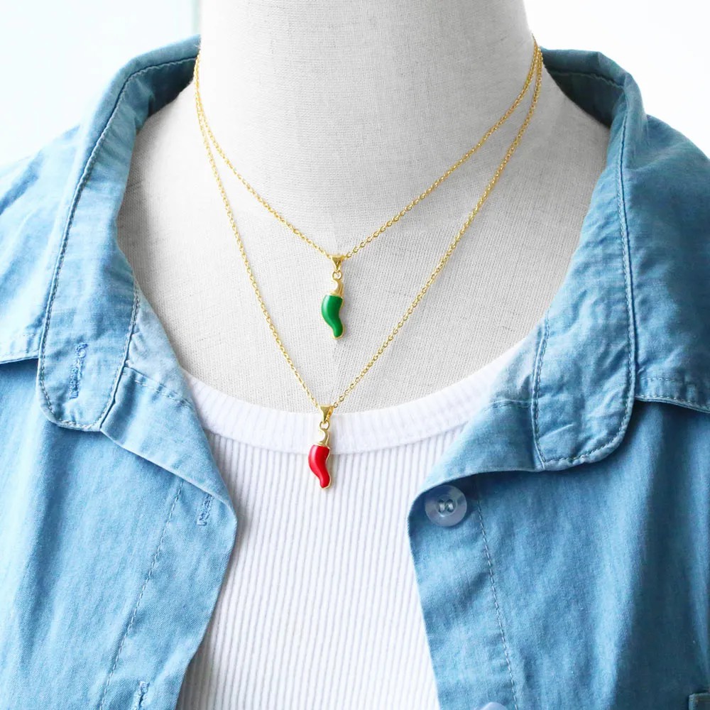 Novelty Pepper Stainless Steel Copper Enamel Plating 18K Gold Plated Pendant Necklace_colorza_7