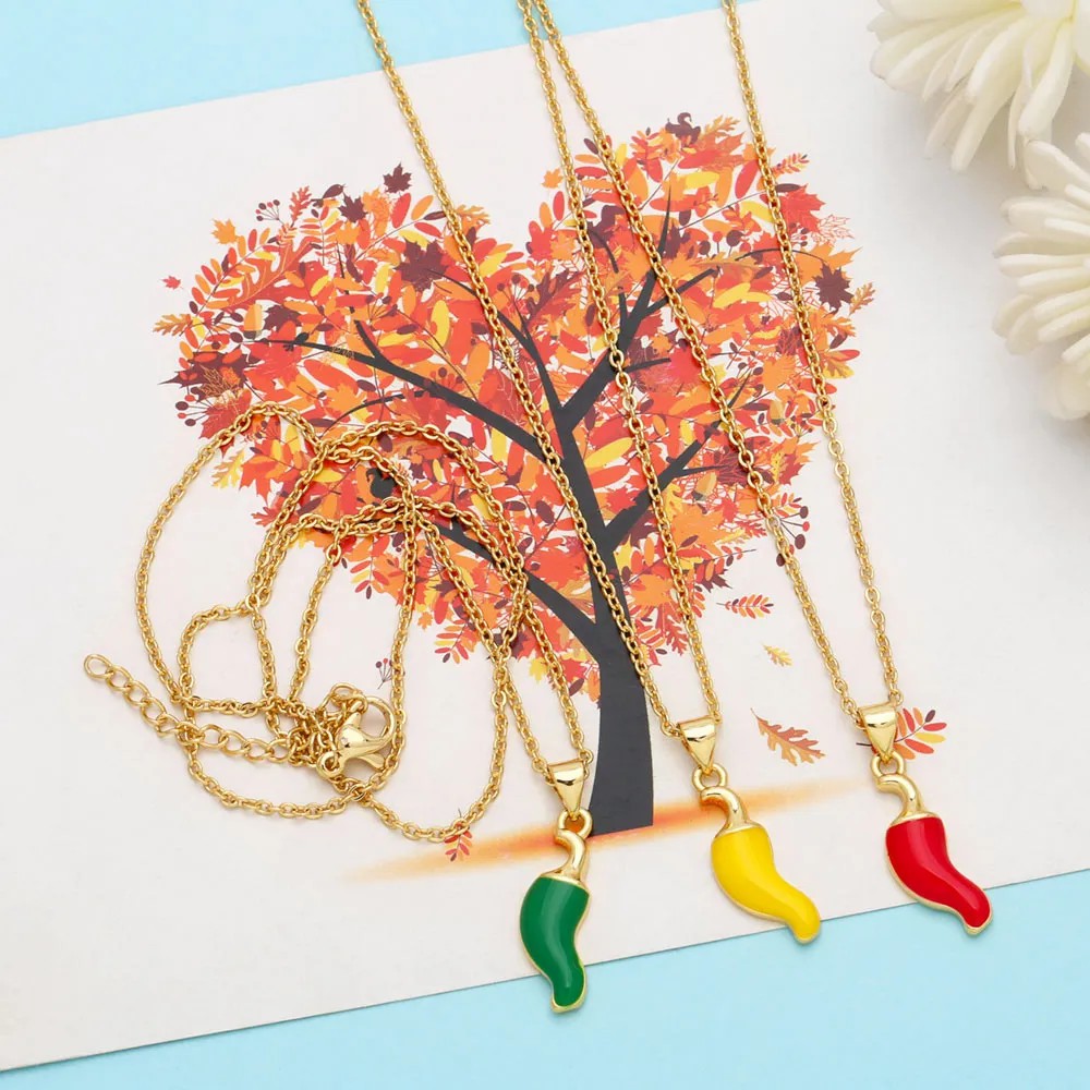 Novelty Pepper Stainless Steel Copper Enamel Plating 18K Gold Plated Pendant Necklace_colorza_8