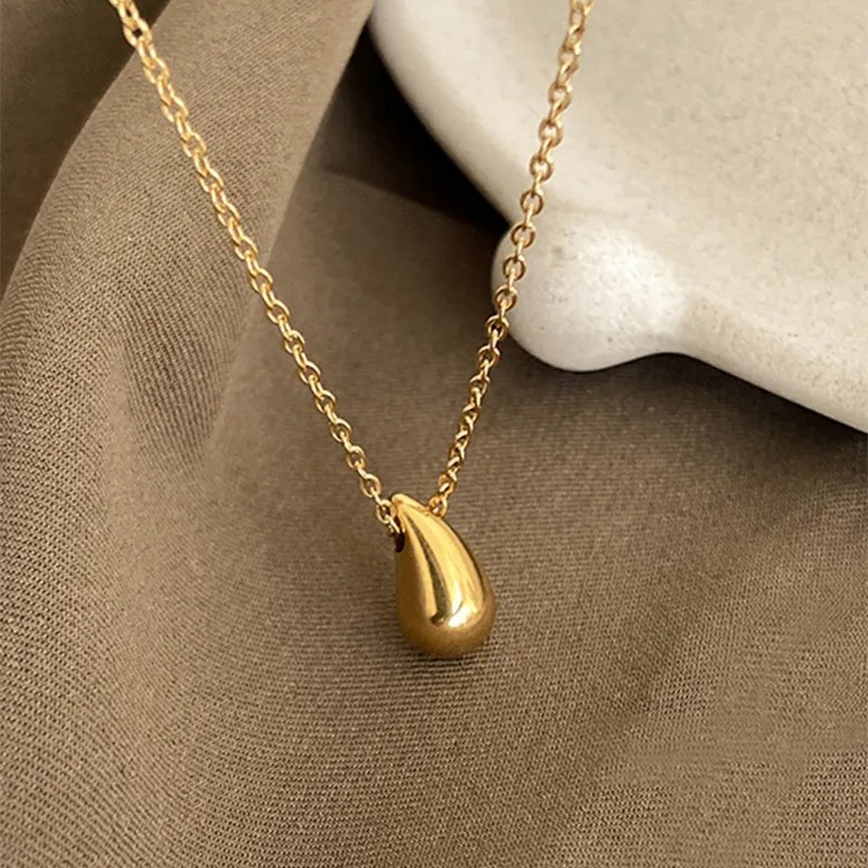 IG Style Water Droplets Titanium Steel Plating 18K Gold Plated Pendant Necklace_colorza_1