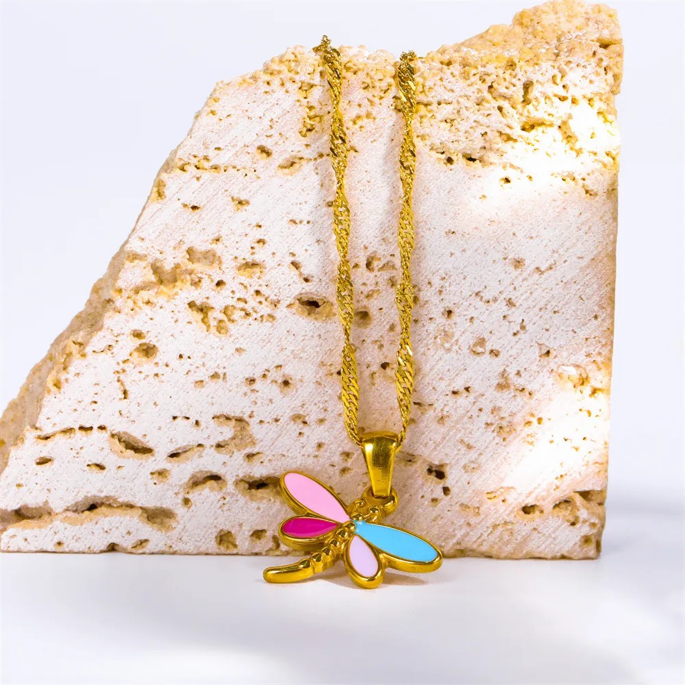 Casual Sweet Simple Style Dragonfly Stainless Steel Plating Three-Dimensional 18K Gold Plated Pendant Necklace_colorza_2