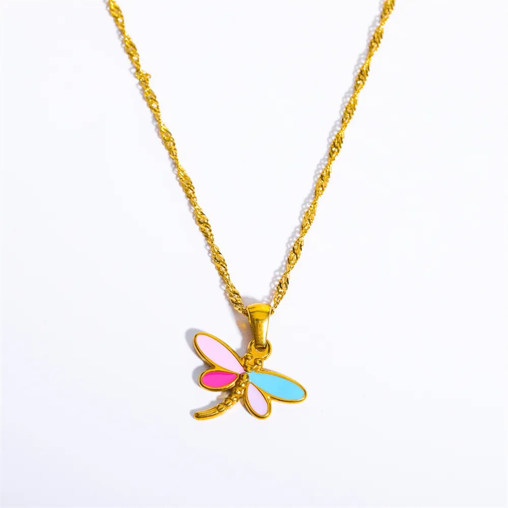 Casual Sweet Simple Style Dragonfly Stainless Steel Plating Three-Dimensional 18K Gold Plated Pendant Necklace_colorza_3