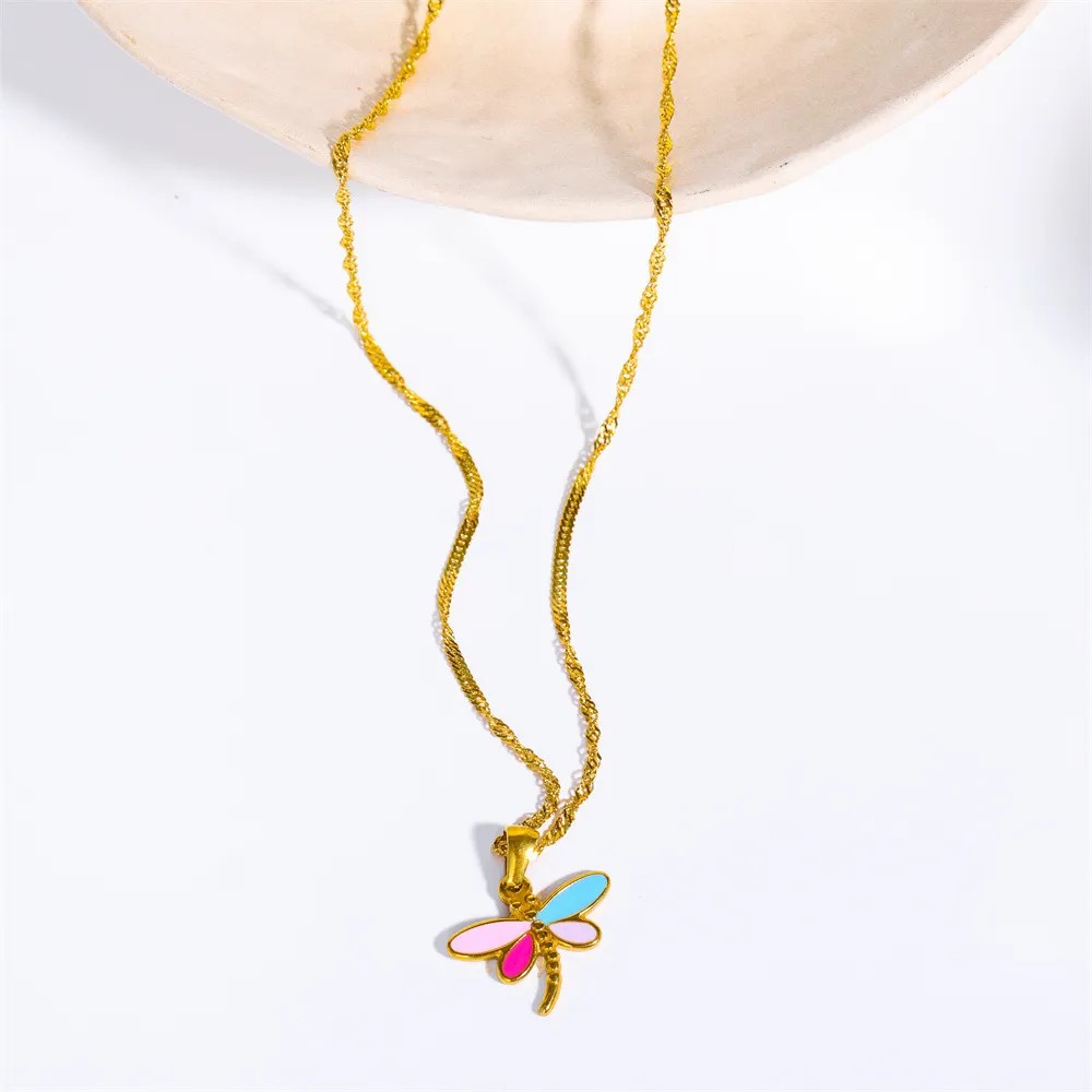 Casual Sweet Simple Style Dragonfly Stainless Steel Plating Three-Dimensional 18K Gold Plated Pendant Necklace_colorza_4