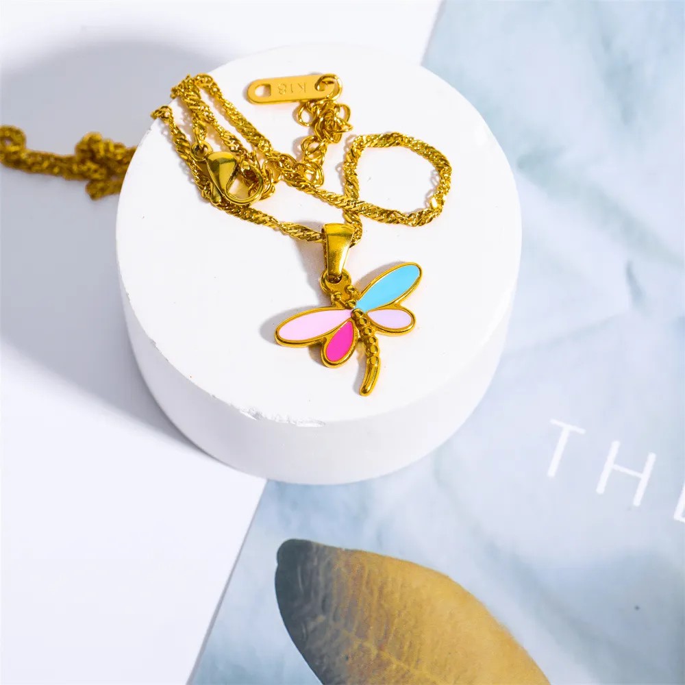 Casual Sweet Simple Style Dragonfly Stainless Steel Plating Three-Dimensional 18K Gold Plated Pendant Necklace_colorza_5
