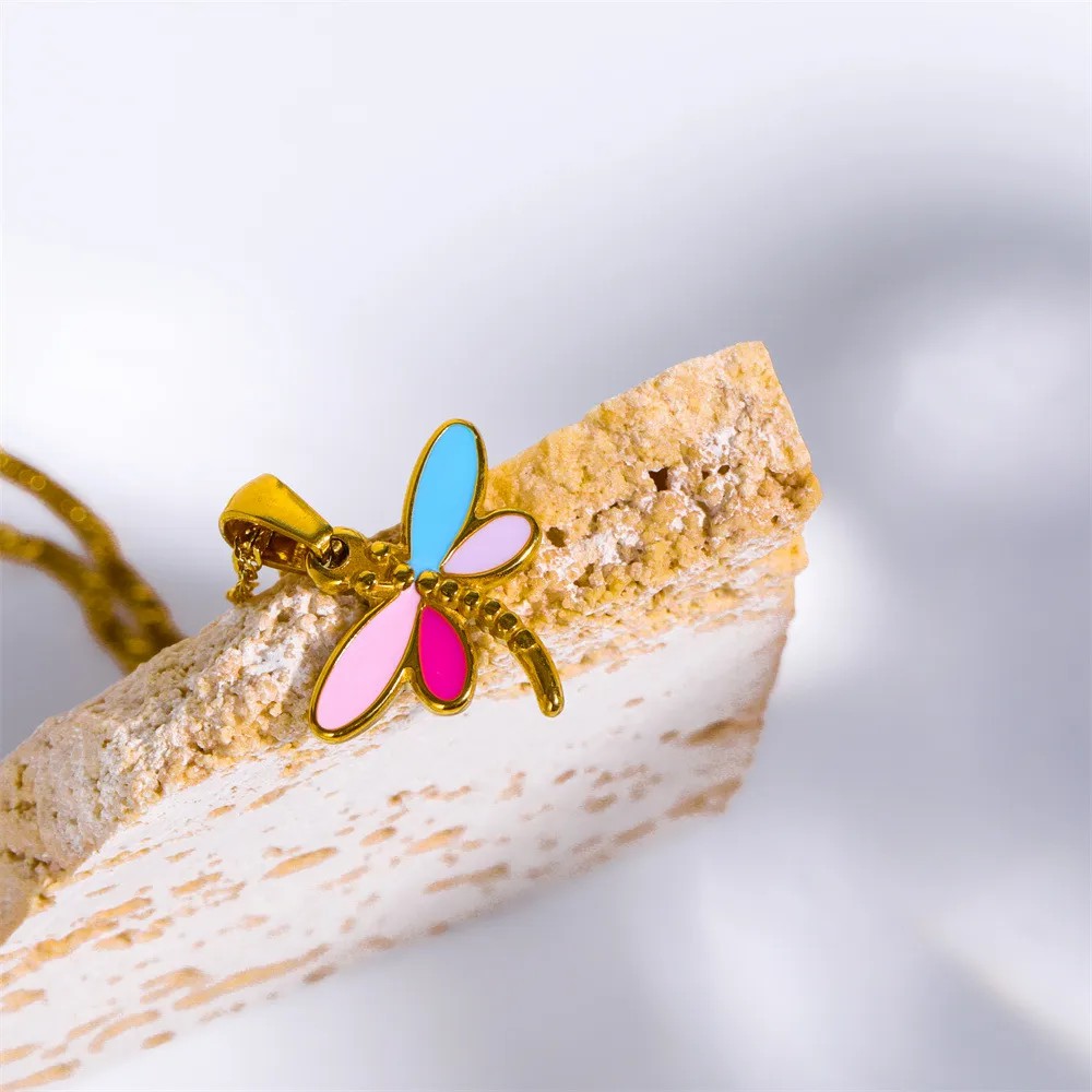 Casual Sweet Simple Style Dragonfly Stainless Steel Plating Three-Dimensional 18K Gold Plated Pendant Necklace_colorza_6