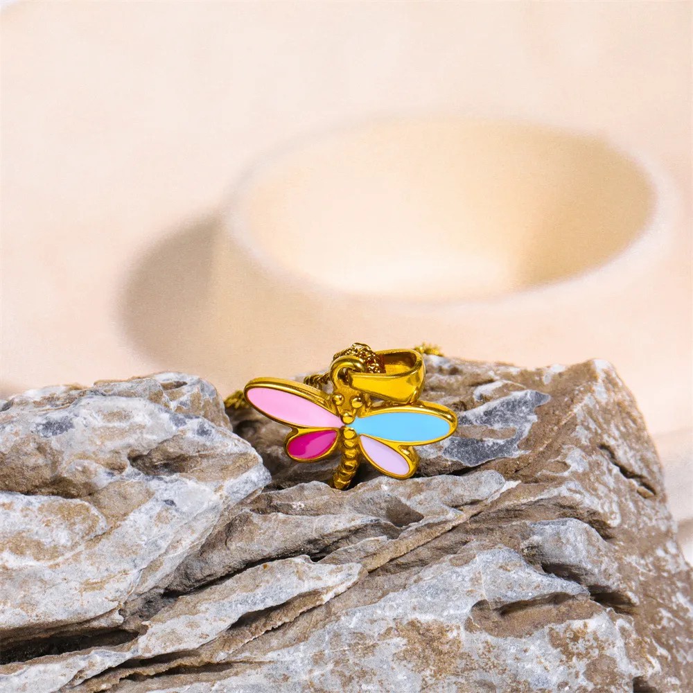 Casual Sweet Simple Style Dragonfly Stainless Steel Plating Three-Dimensional 18K Gold Plated Pendant Necklace_colorza_7