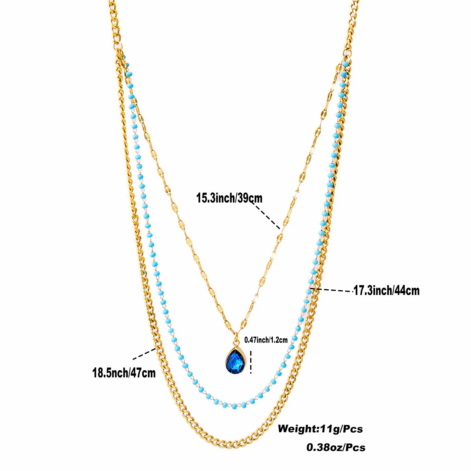 Vintage Style Luxurious Water Droplets Titanium Steel Plating Inlay Zircon 18K Gold Plated Layered Necklaces_colorza_1